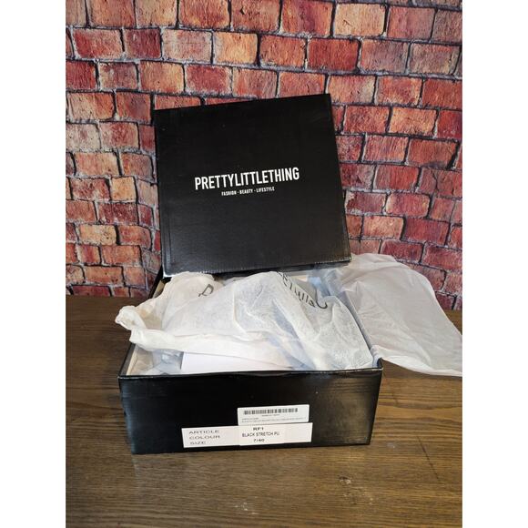 New Pretty Little Thing PU Toe Cap Square Toe Calf Heeled Sock Boots Size 7 - Picture 3 of 8